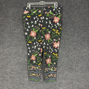 Old Navy Pants Women 14 Black Floral Pixie High Rise Skinny Flat Front Cotton